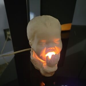 Vintage Ceramic Baby Yawning Nursery Lamp.  1940s Era